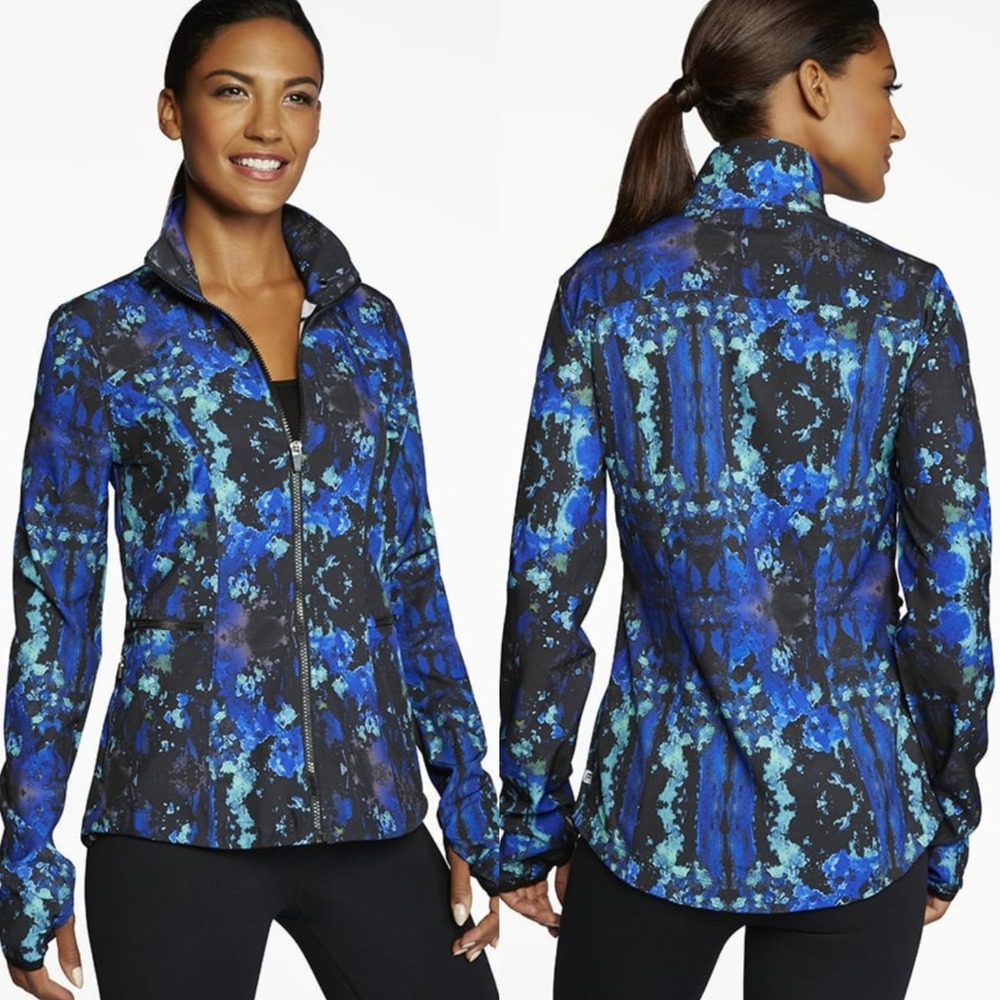 Fabletics Womens Ninety Six Windbreaker Jacket Size XS Blue Lava Abstract Print